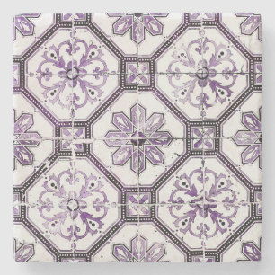 Dessous-de-verre En Pierre Tuile vintage violet et blanche