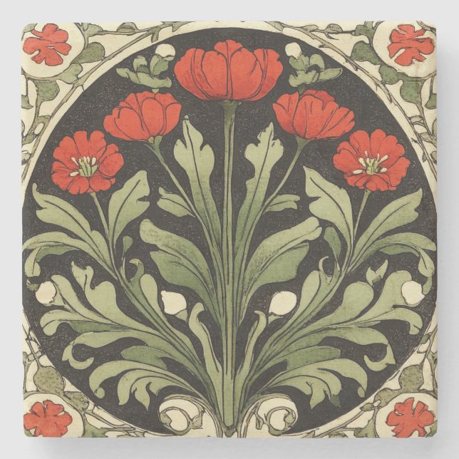 Dessous-de-verre En Pierre Tulipe rouge Art Nouveau (Devant)
