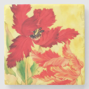 Dessous-de-verre En Pierre Tulipe rouge et orange Style Vintage Art floral