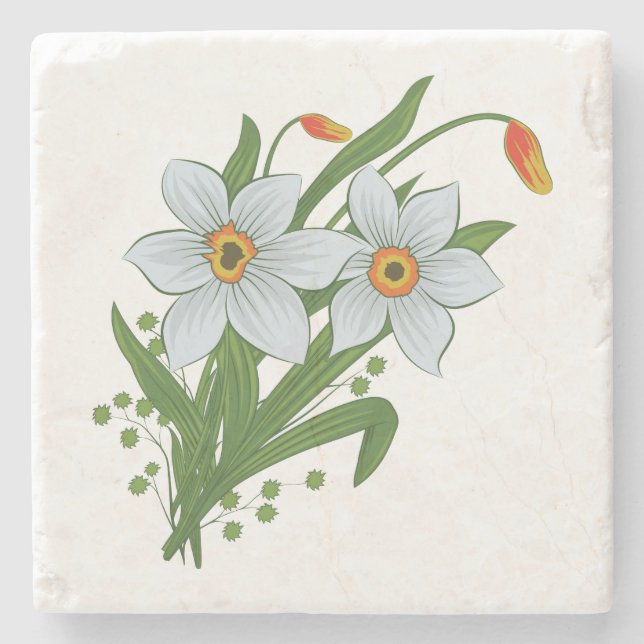 Dessous-de-verre En Pierre Tulipes et jonquilles Fleurs (Devant)