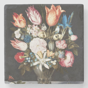 Dessous-de-verre En Pierre Tulipes et Roses Hollandaises Antiques de Bosschae