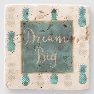 Dessous-de-verre En Pierre Turquoise Aqua White Pineapples Dream