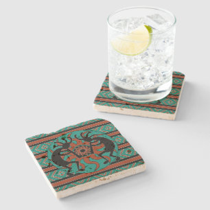 Dessous-de-verre En Pierre Turquoise de sud-ouest de Kokopelli rustique