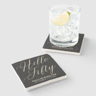 Dessous-de-verre En Pierre Typographie de script moderne Hello Fifty Black Go