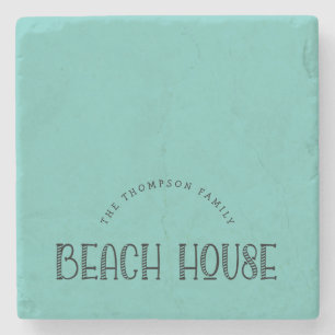 Dessous-de-verre En Pierre Typographie Turquoise de la maison de plage du nom