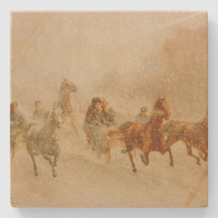 Dessous-de-verre En Pierre Un cheval Open Sleigh Race Noël