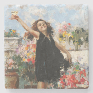 Dessous-de-verre En Pierre Une Jeune Femme Fête La Victoire (Vincenzo Irolli)