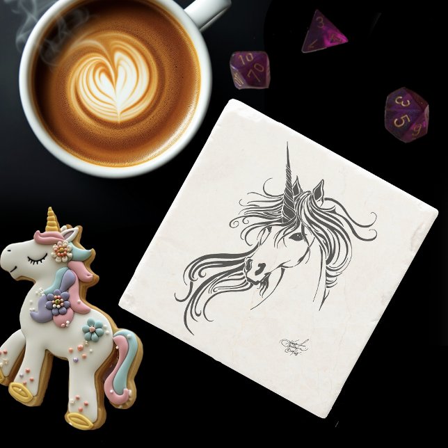 Dessous-de-verre En Pierre Unicorne d'encre noire tribale (Créateur téléchargé)