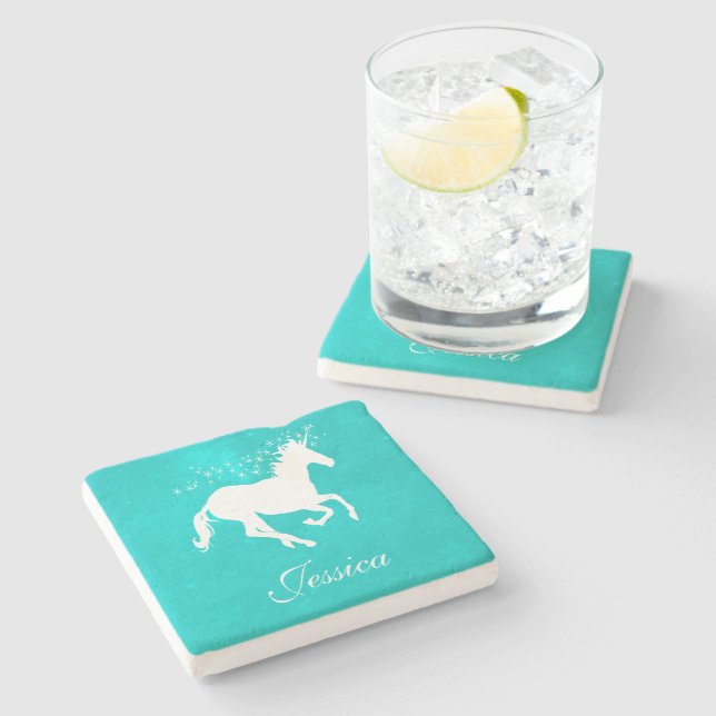 Dessous-de-verre En Pierre Unicorne Turquoise Dessous de verre en pierre pers (Côté)