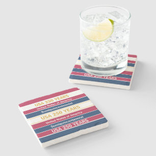 Dessous-de-verre En Pierre USA 250 Ans Rayures Semiquincentennales Patriotiqu