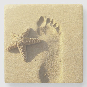 Dessous-de-verre En Pierre USA, Hawaii, Maui, Makena Beach, Footprint et