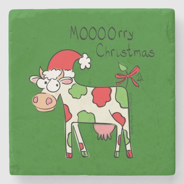 Dessous-de-verre En Pierre Vache de Noël Drôle caricature pour enfants (Devant)