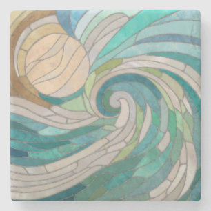 Dessous-de-verre En Pierre Vague et lune de mosaïque
