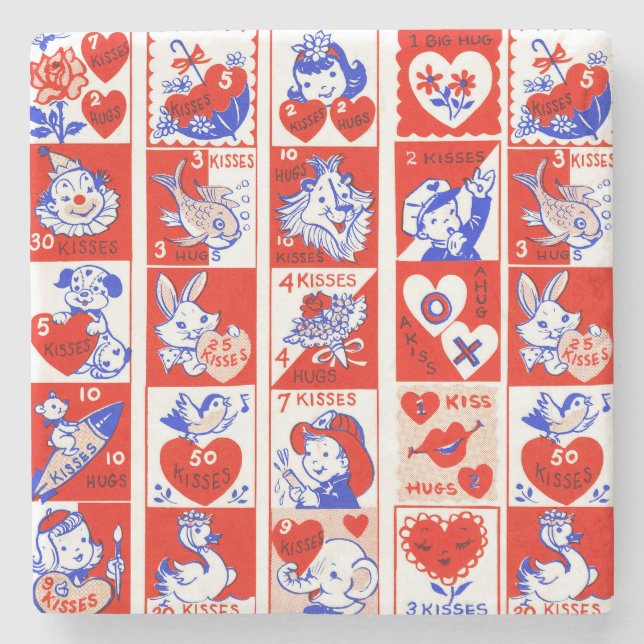Dessous-de-verre En Pierre Valentine Retro Love Hugs Motif (Devant)