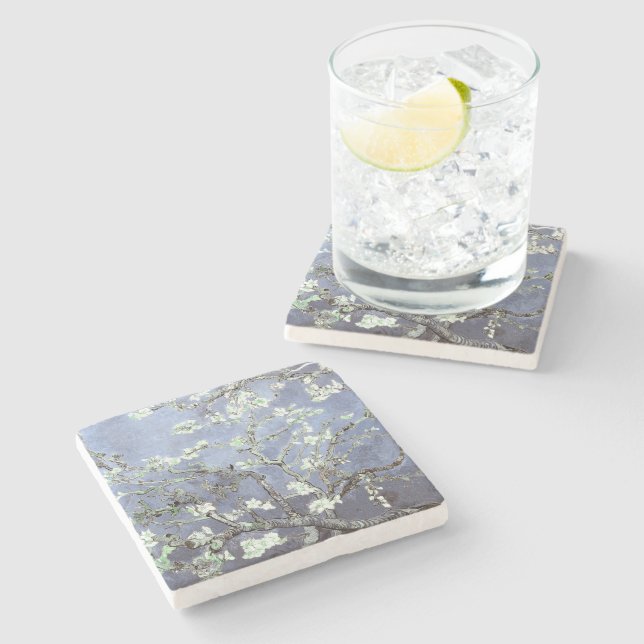 Dessous-de-verre En Pierre Van Gogh Almond Blossoms en acier bleu (Côté)