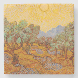 Dessous-de-verre En Pierre Van Gogh Olive Trees Soleil Jaune Ciel