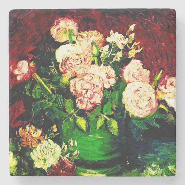 Dessous-de-verre En Pierre Van Gogh Peonies et Roses (Devant)