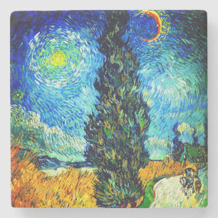 Dessous-de-verre En Pierre Van Gogh Road avec Cypress et Star