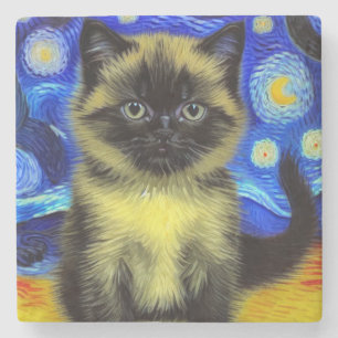 Dessous-de-verre En Pierre Van Gogh Starry Nuit Siamese Cat