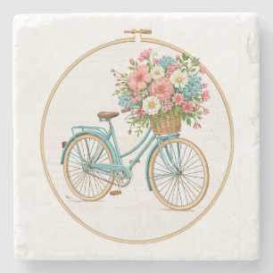 Dessous-de-verre En Pierre Vélo Floral Vintage Aquarelle Cottagecore