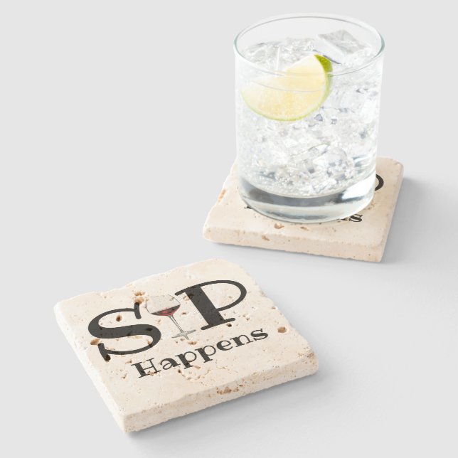 Dessous-de-verre En Pierre Verre rouge, "Sip Happens" drôle (Côté)