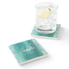 Vert de mer Paillettes Aqua Turquoise Feuille Mono