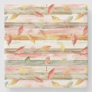 Dessous-de-verre En Pierre Vert Jaune Rouge Rose Feuilles D'automne Rayures