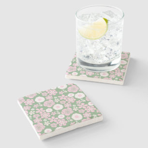 Dessous-de-verre En Pierre Vert rose blanc rétro Y2K les années 70 Fleur Moti