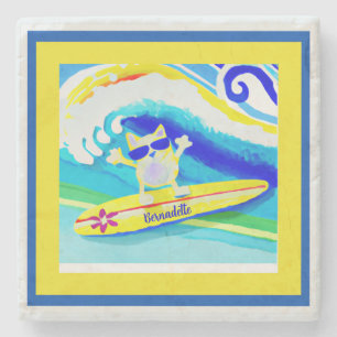 Dessous-de-verre En Pierre Vibes de plage côtière cool Surfer Nom du chat