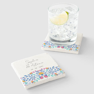 Dessous-de-verre En Pierre Vibrant mexicain Floral Fiesta Mariage