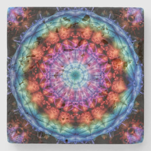 Dessous-de-verre En Pierre Vibrant Tie Dye Kaleidoscope Rainbow Mandala