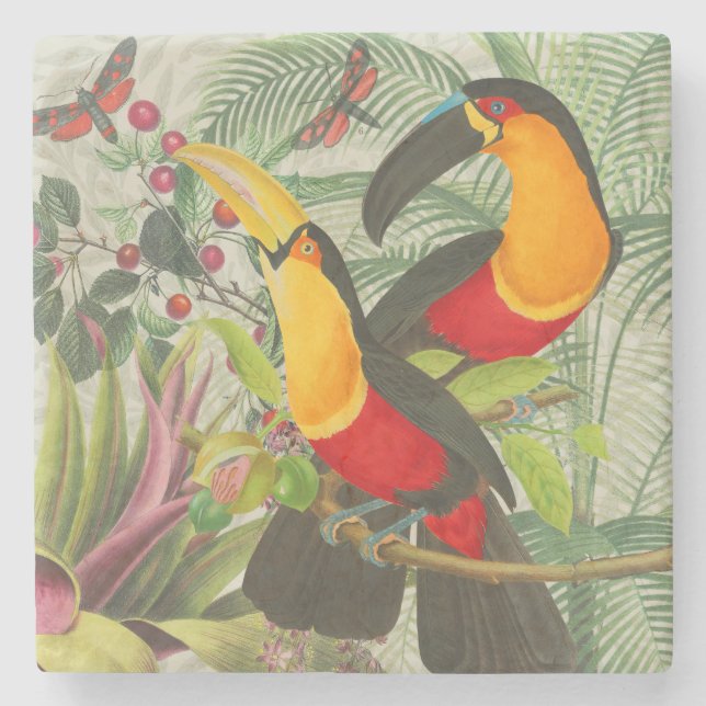 Dessous-de-verre En Pierre Vibrant Tropical Toucan Birds Art Exotic Jungle (Devant)