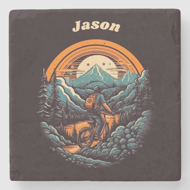 Dessous-de-verre En Pierre Vie cyclable, personnalisable rétro (Devant)