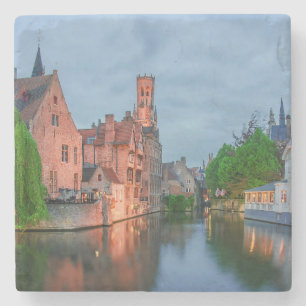 Dessous-de-verre En Pierre Vieille ville et beffroi la nuit à Bruges
