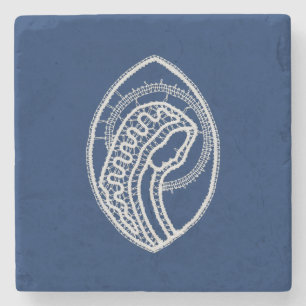 Dessous-de-verre En Pierre Vierge Marie, dentelle blanche, bleu marine