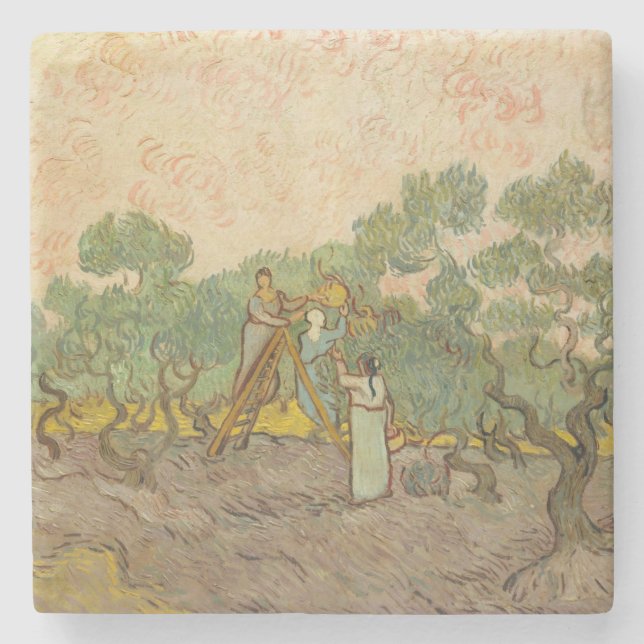 Dessous-de-verre En Pierre Vincent van Gogh - Femmes cueillette d'olives (Devant)