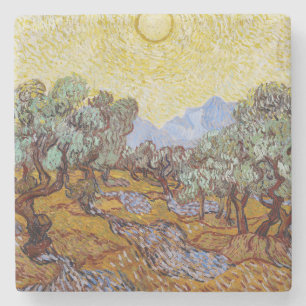 Dessous-de-verre En Pierre Vincent van Gogh - Oliviers, Ciel Jaune et Soleil