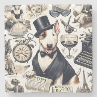 Dessous-de-verre En Pierre Vintage Bull Terrier Motif