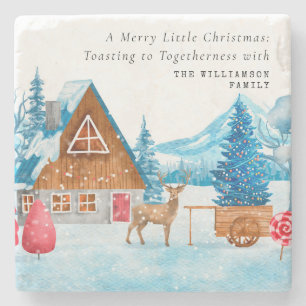 DESSOUS-DE-VERRE EN PIERRE VINTAGE CHRISTMAS SNOWY TOWN ELK PERSONNALISÉ