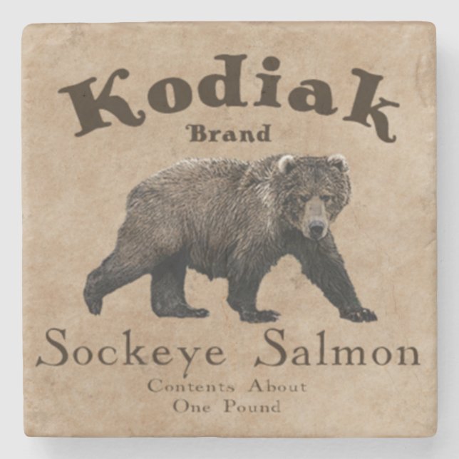 Dessous-de-verre En Pierre Vintage Étiquette Saumon Kodiak (Devant)