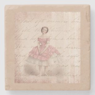 Dessous-de-verre En Pierre Vintage fille Ballerina dans un Tutu rose