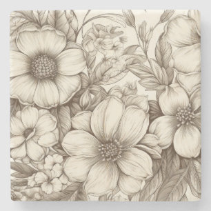 Dessous-de-verre En Pierre Vintage Floral Sepia Motif (13)