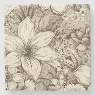 Dessous-de-verre En Pierre Vintage Floral Sepia Motif (3)