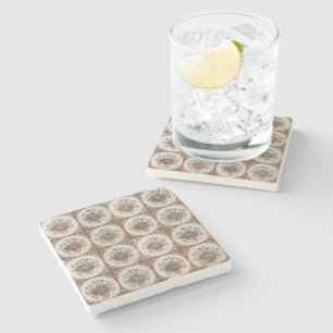 Dessous-de-verre En Pierre Vintage Floral Terracotta Carreaux Motif