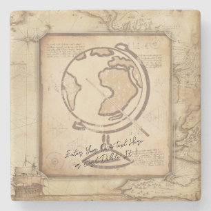 Dessous-de-verre En Pierre Vintage Globe. Géographie et histoire Cadeau de l'