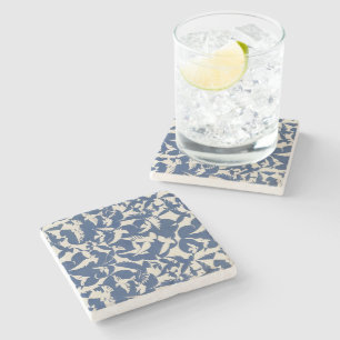Dessous-de-verre En Pierre Vintage japonais blanc et bleu Oiseaux décoratifs