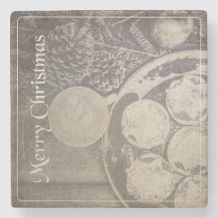 Dessous-de-verre En Pierre Vintage Motif de Noël avec Cookies et Café