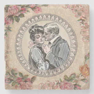 Dessous-de-verre En Pierre Vintage Romance Couple : Antique Rose Girly Love