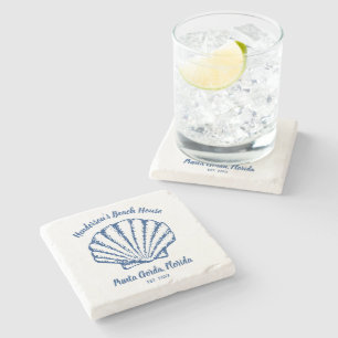 Dessous-de-verre En Pierre Vintage Seashell Beach House Nom de famille Person