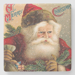 Dessous-de-verre En Pierre Vintage Snowy Santa Claus Joyeux Noël